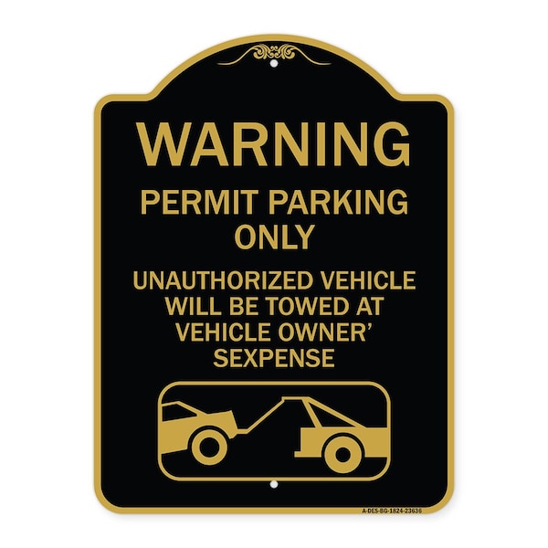 Signmission No Parking w/o Permit Warning Permit Parking Unauthorized Vehicles Alum, 18" x 24", BG-1824-23636 A-DES-BG-1824-23636 - main
